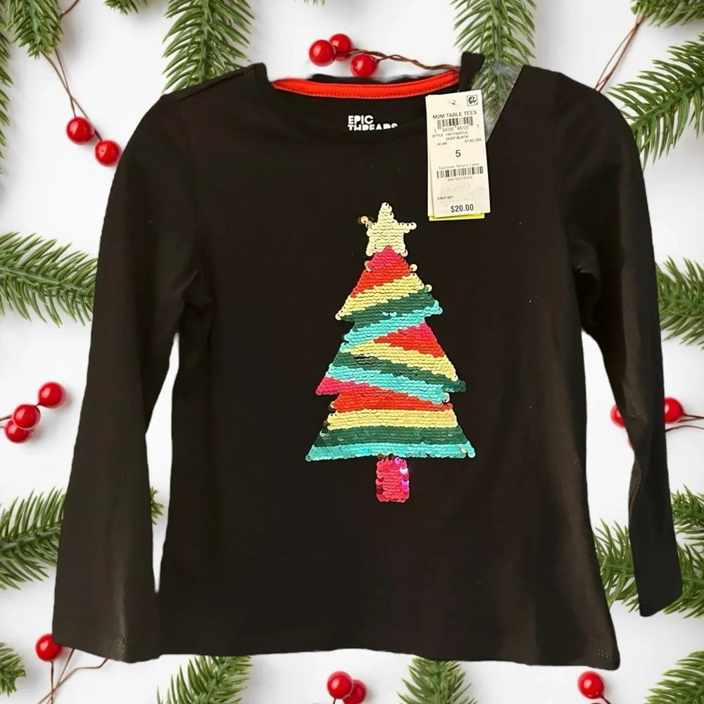 Epic Threads Black Long Sleeve with Sequin Tree Design